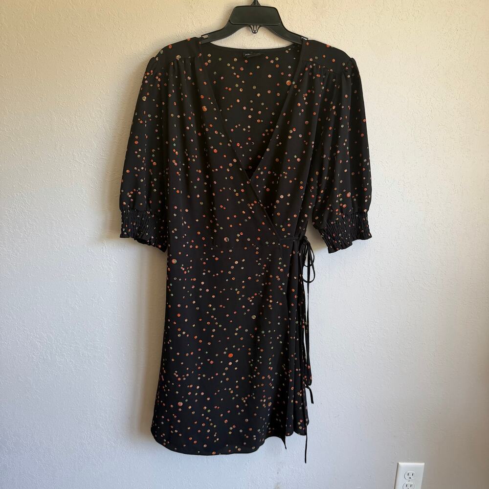City Chic Prism Puzzle Dot Print Wrap Tunic Mini Dress Womens 18 Smocked Sleeve